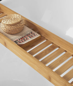 Luxe Bamboe Badplank 80cm - Extra Lang & Gelakt - Met Houders voor Wijn en Kaars