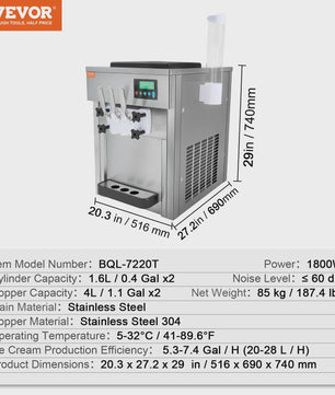 Professionele Soft Serve IJsmachine - 4L Hopper - 10.6 QT/U - 1000W - Enkele Smaak - Aanrechtmodel