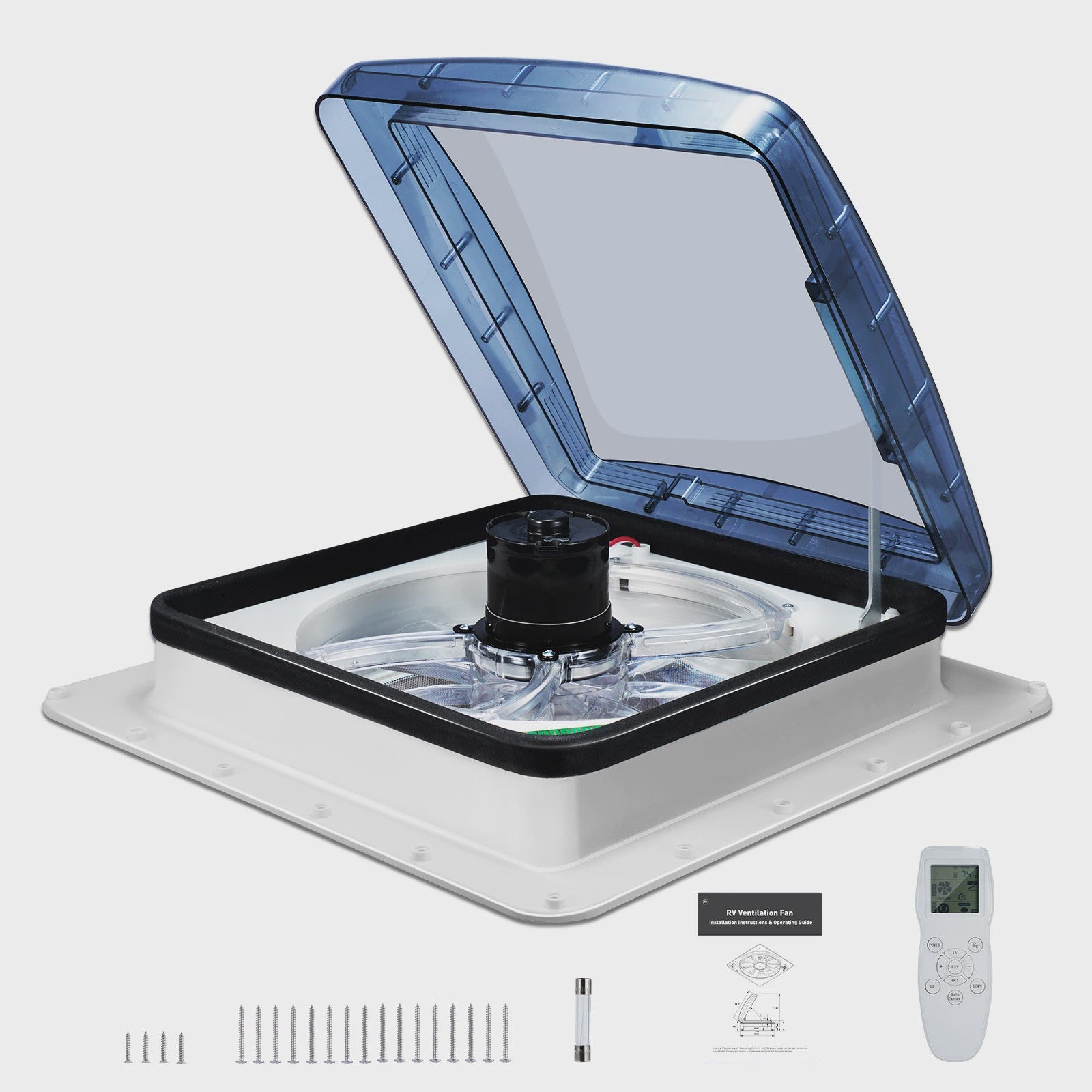 RV Dakventilator 40x40cm met Regen Sensor - 10 Snelheden, Laag Geluidsniveau, 12V