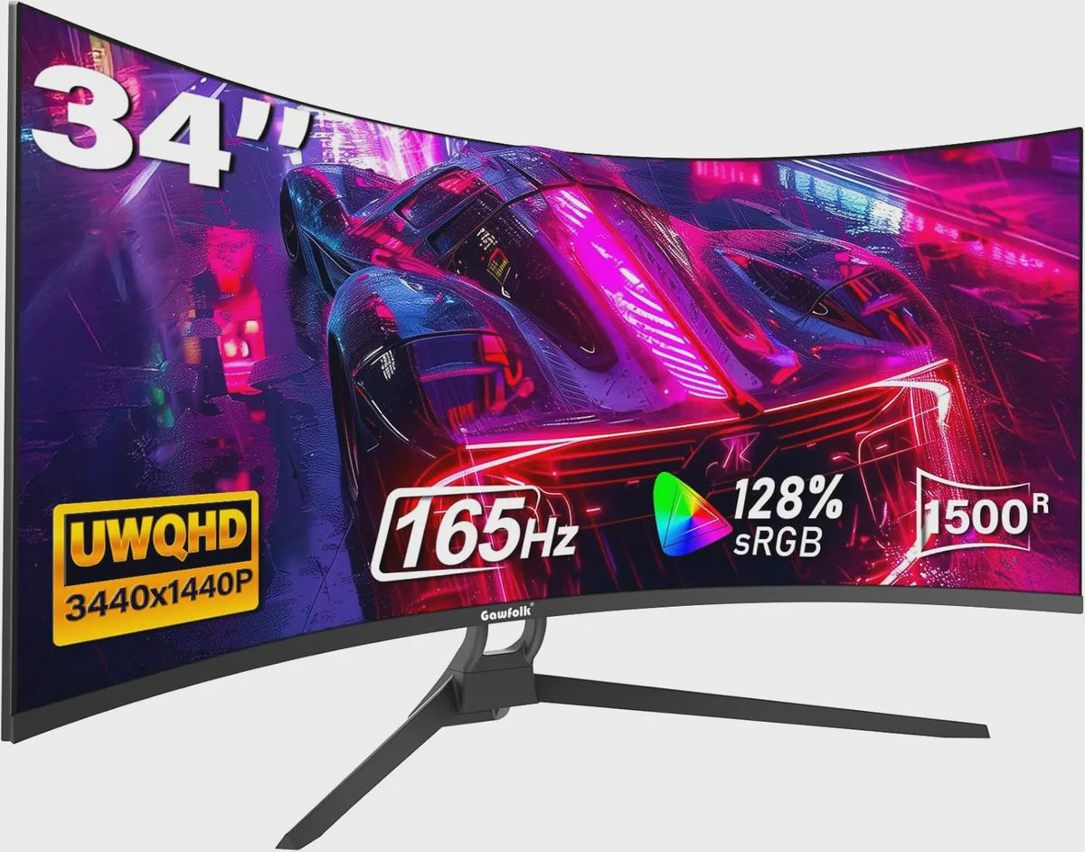 Gawfolk 34" Ultrawide Curved Gaming Monitor 165Hz UWQHD 1500R Curvature met FreeSync