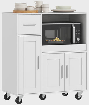 Keuken Hulpmeubel met Wielen en Uittrekbare Tray - Wit