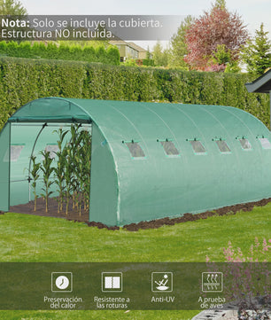 Outsunny Tunnel Kas Cover 6x3x2m met 12 Ramen en Roldeur - Bescherm uw Tuin