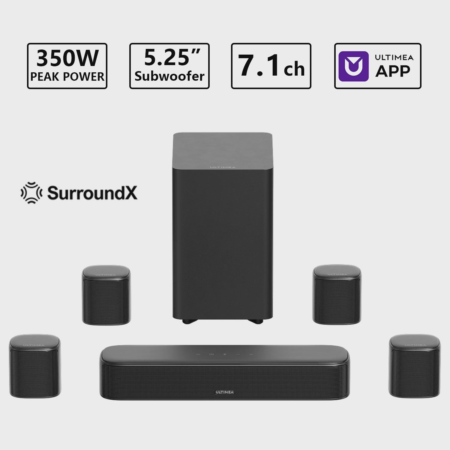 ULTIMEA 350W 7.1 Virtuele Surround Soundbar met Subwoofer & 4 Speakers