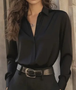 Elegante Damesblouse met Lange Mouwen en Klassieke Kraag - Veelzijdige Kantoor Chic Top