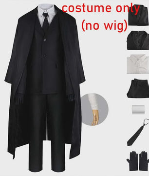 Compleet Heren Zwart Kostuum: Lange Trenchcoat, Vest, Shirt, Stropdas & Handschoenen