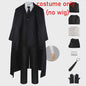 Compleet Heren Zwart Kostuum: Lange Trenchcoat, Vest, Shirt, Stropdas & Handschoenen