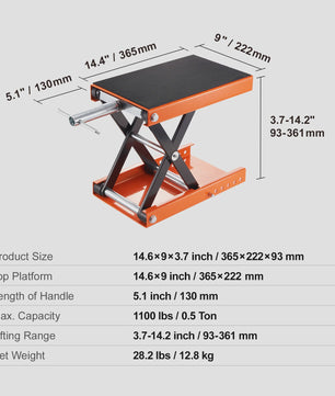 Motorlift Schaarheftafel 500kg - Robuuste Motorbok met Brede Antislip Deck en Veiligheidspin