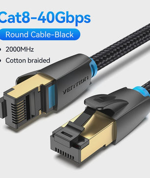 Vention CAT8 Ethernet Kabel - 40Gbps, 2000MHz, Katoen Gevlochten, RJ45 Netwerkkabel