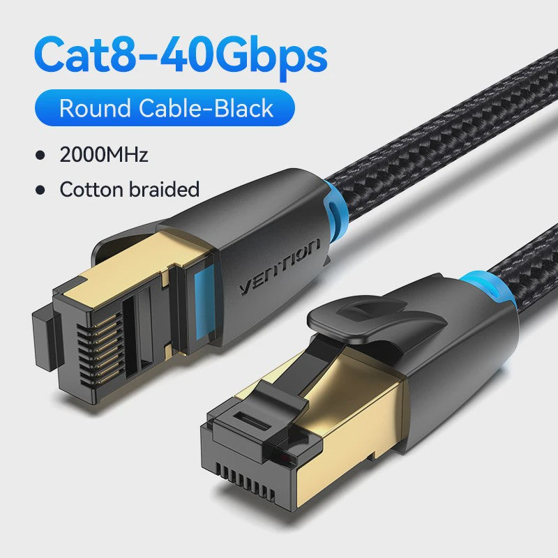 Vention CAT8 Ethernet Kabel - 40Gbps, 2000MHz, Katoen Gevlochten, RJ45 Netwerkkabel