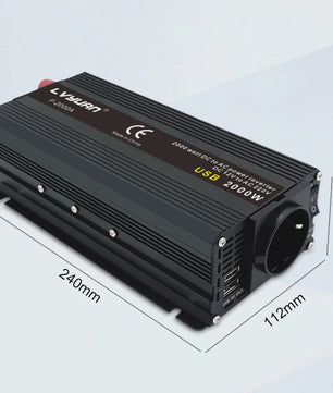 2000W Power Inverter 12V DC naar 230V AC met EU-stopcontact en Dubbele USB - Zwart