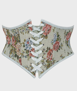 Bloemenprint Corset met Vetersluiting en Rits - Steampunk Gothic Stijl