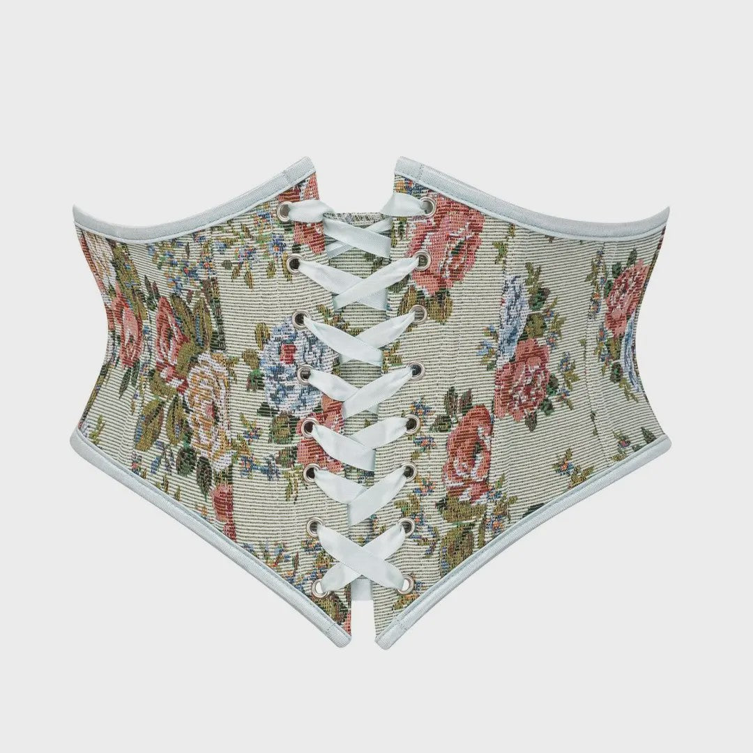 Bloemenprint Corset met Vetersluiting en Rits - Steampunk Gothic Stijl