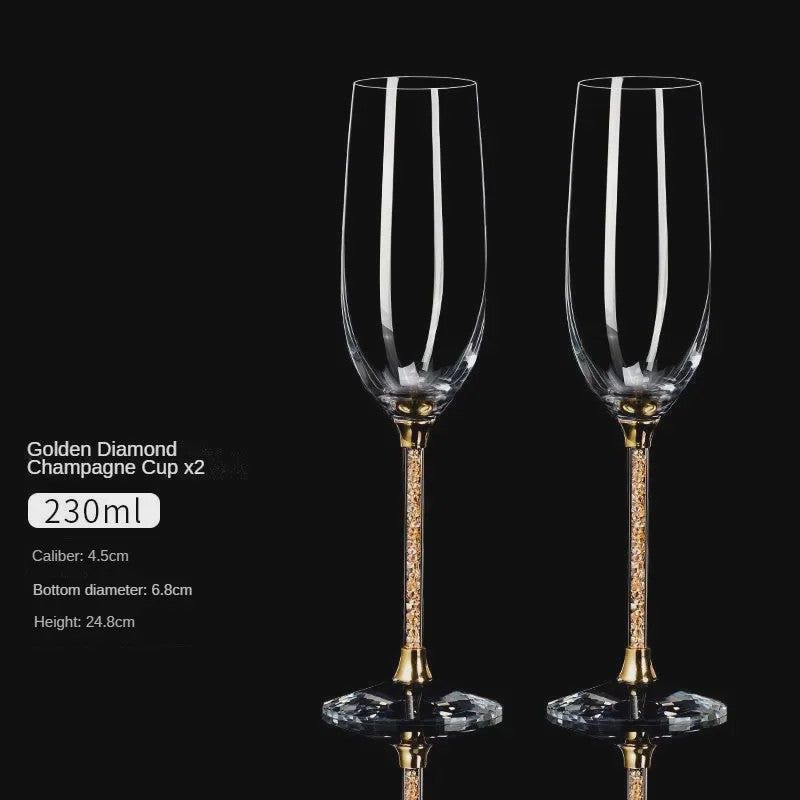 Luxe Kristallen Champagneglazen Set - Handgemaakt met Diamant-look Stijl - Perfect voor Koppels