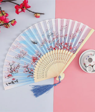 Vintage Zijden Vouwbare Handwaaier - Chinees/Japans Bamboe, Perfect voor Dans & Decoratie