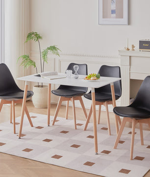 Set van 4 of 6 Nordic Eetkamerstoelen met PU Zitting en Beukenhouten Poten