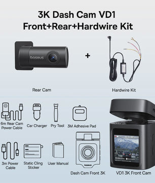 Baseus VD1 Dashcam: 3K Ultra HD, Dubbele Camera, GPS, Nachtzicht & App Bediening