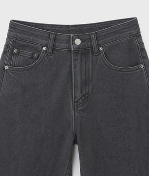 High Waist Wide Leg Jeans Dames - Zwart Ombre Vintage Wash