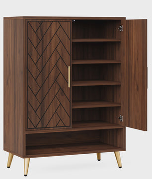 Stijlvolle 6-Laags Houten Schoenenkast met Deuren - Walnoot Design