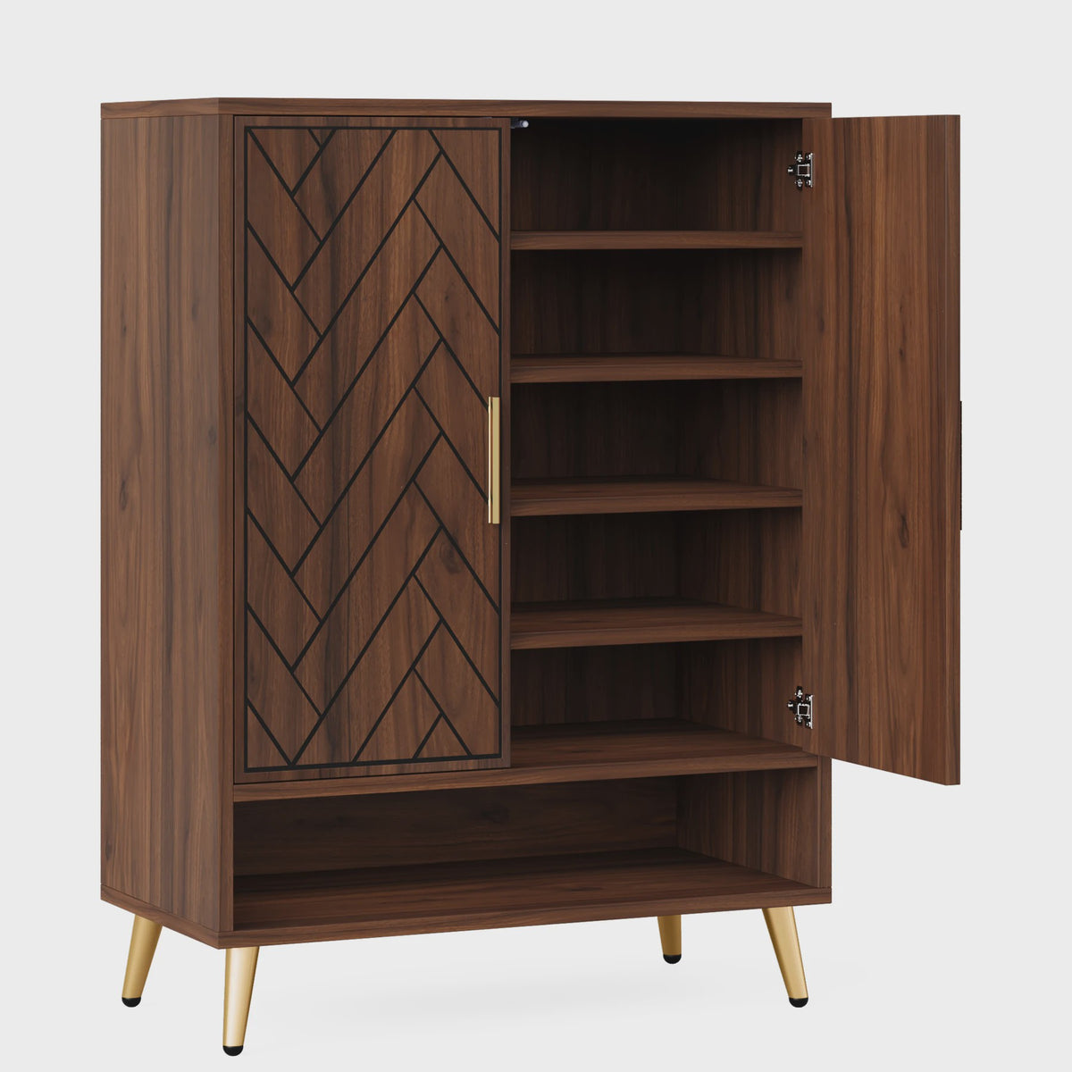 Stijlvolle 6-Laags Houten Schoenenkast met Deuren - Walnoot Design