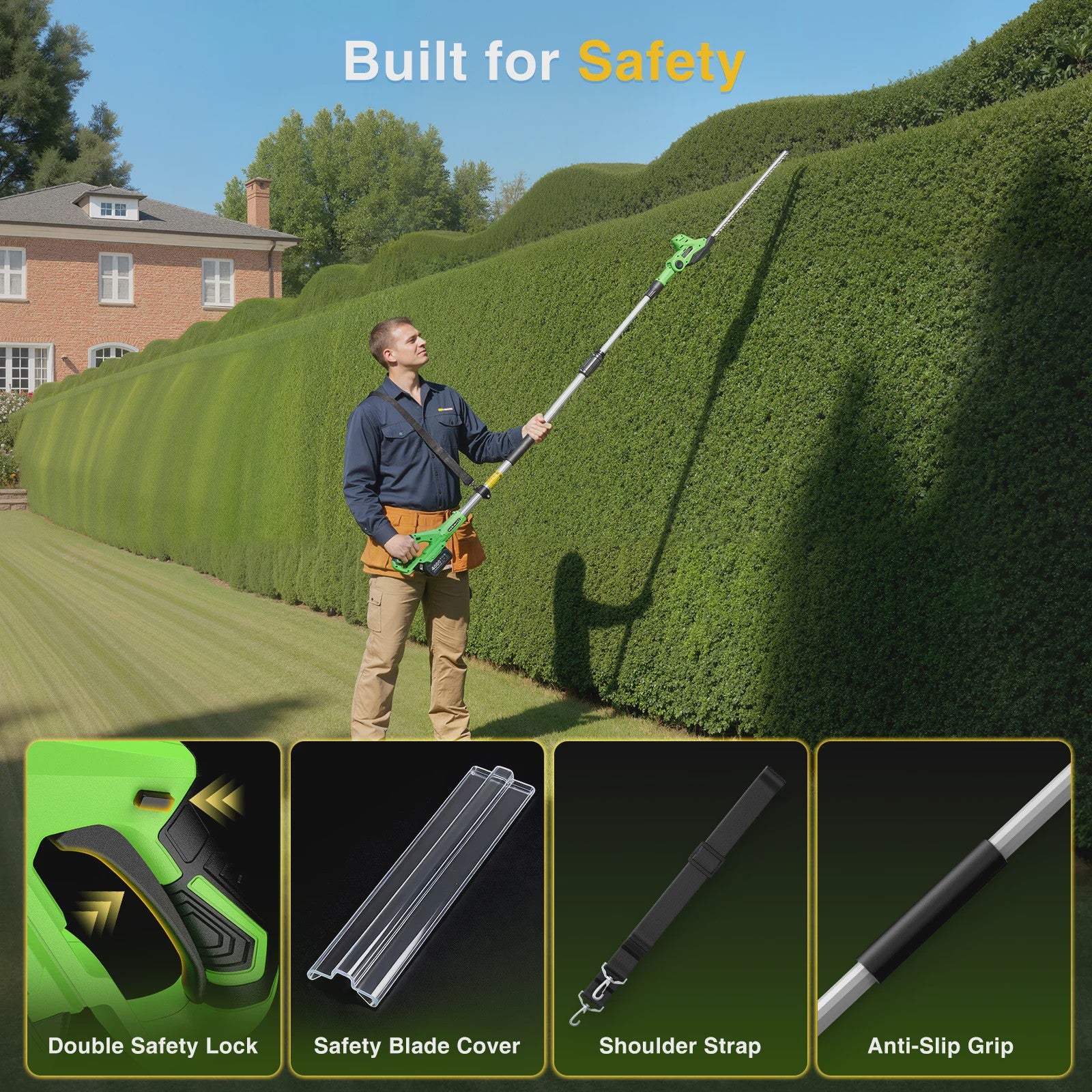 TaskStar Snoerloze Heggenschaar op Steel - 50cm Dubbelzijdig Mes, 2x 4000mAh Accu