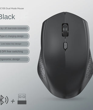 Draadloze Dual-Mode Muis: Bluetooth 5.2 & 2.4G, Oplaadbaar, Stille Kliks voor PC & Laptop