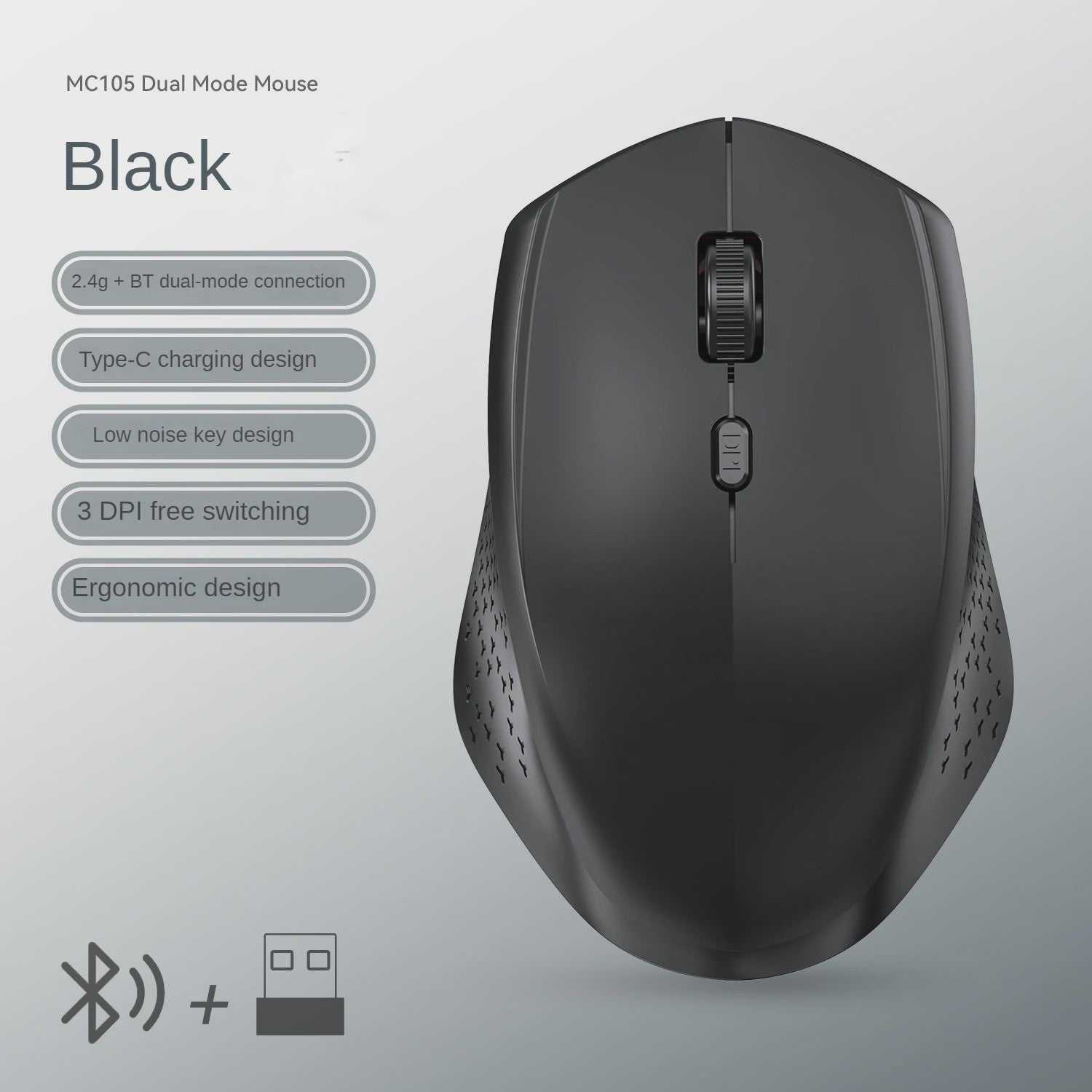 Draadloze Dual-Mode Muis: Bluetooth 5.2 & 2.4G, Oplaadbaar, Stille Kliks voor PC & Laptop