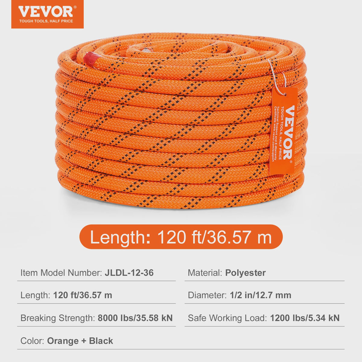 Sterk Polyester Touw 120ft - Dubbel Gevlochten, 48-Strands, Veelzijdig Gebruik