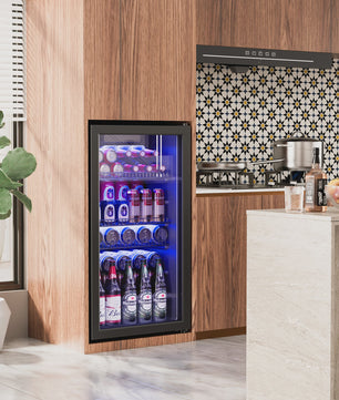 90L Drankenkoelkast met Dubbel Glas, LED Verlichting en 128 Blikjes Capaciteit - Energieklasse C