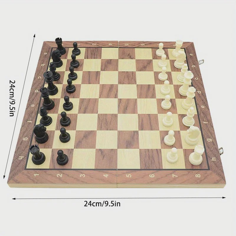 Magnetisch Houten Schaakspel - Opvouwbaar & Draagbaar Strategisch Bordspel