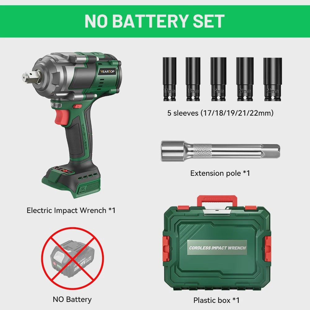 YEARTOP 2800 Nm Brushless Elektrische Slagschroevendraaier - Krachtig Gereedschap voor Makita 18V Batterijen