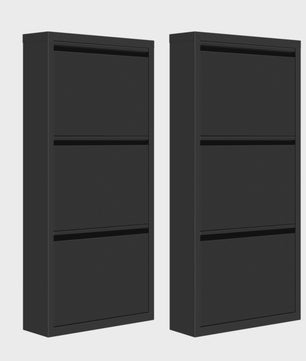 SediaXL Metalen Schoenenkast met 3 Klepkasten - Smal en Stijlvol voor Hal, Woonkamer of Slaapkamer