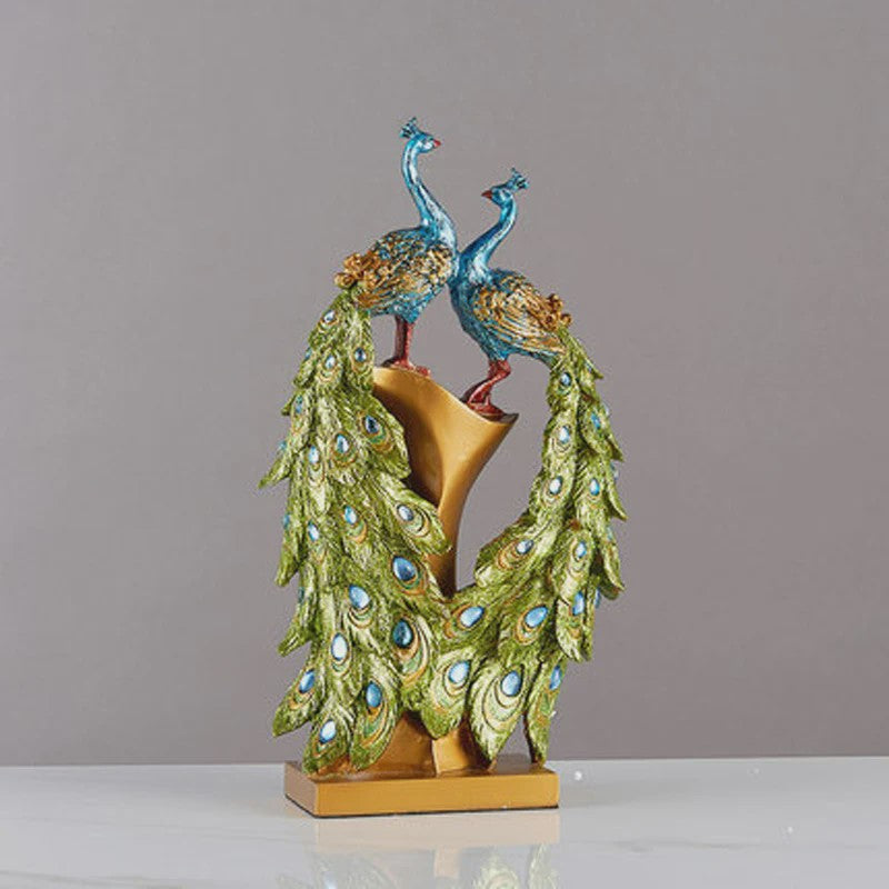 Luxe Pauw Beeldje van Hars - Decoratief Ornament voor Huis en Kantoor