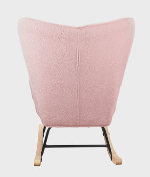 Roze Teddy Fluweel Schommelstoel met Armleuningen - Comfortabele Fauteuil voor Woonkamer & Slaapkamer