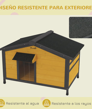 Pawhut Houten Buitenren voor Honden met Bitumen Dak - 97x72x65cm
