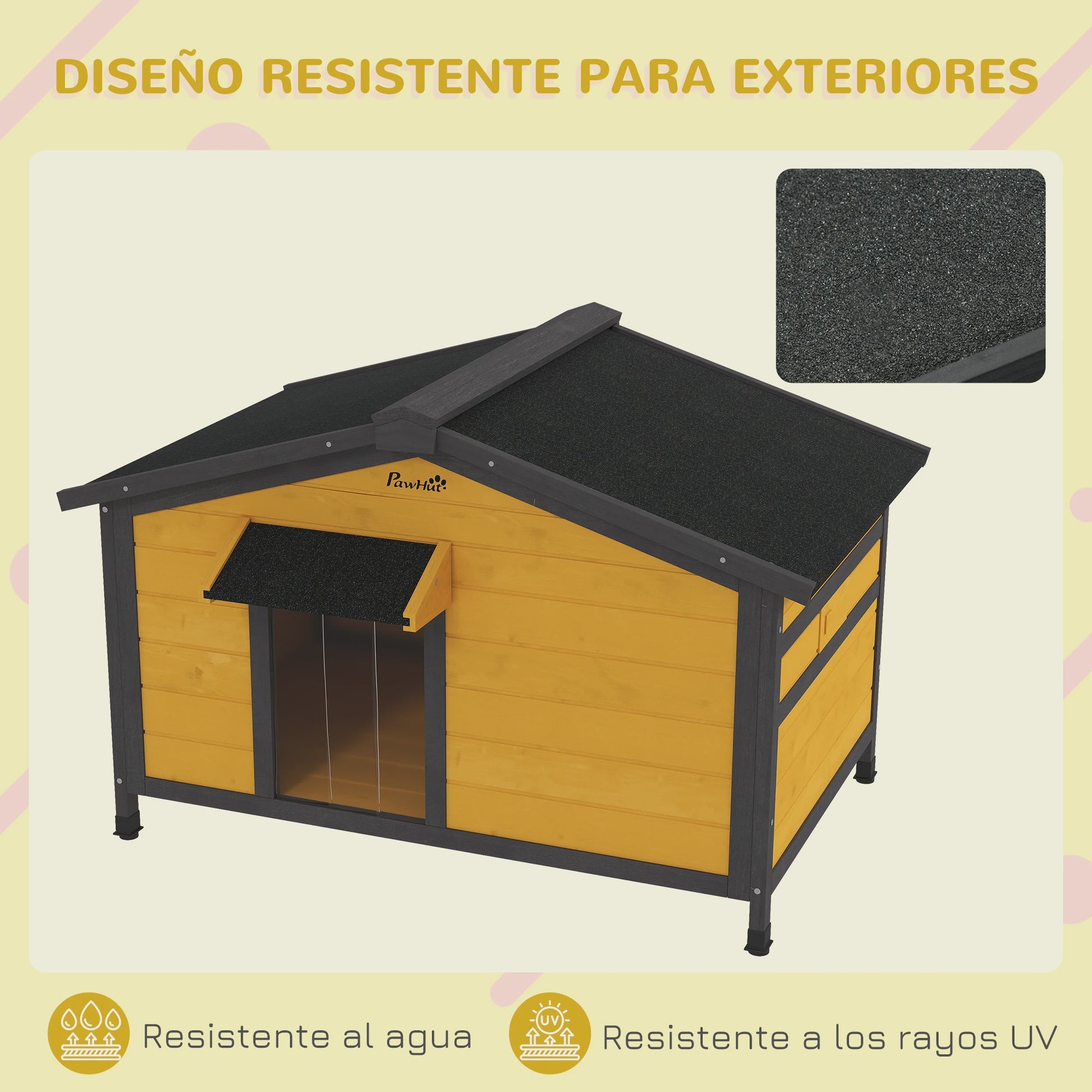 Pawhut Houten Buitenren voor Honden met Bitumen Dak - 97x72x65cm