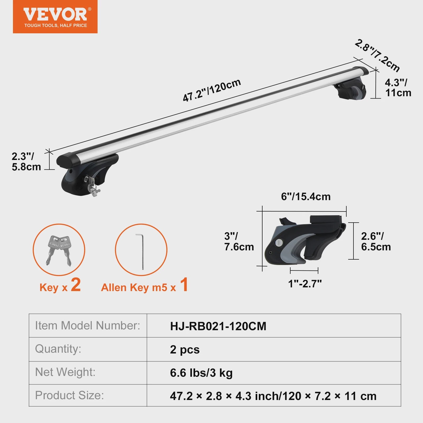 Universele Aluminium Dakdragers Crossbars - 90KG Draagvermogen - Verstelbaar