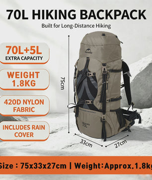 Naturehike 70L Rugzak - Waterdichte Outdoor Backpack voor Wandelen, Kamperen & Klimmen