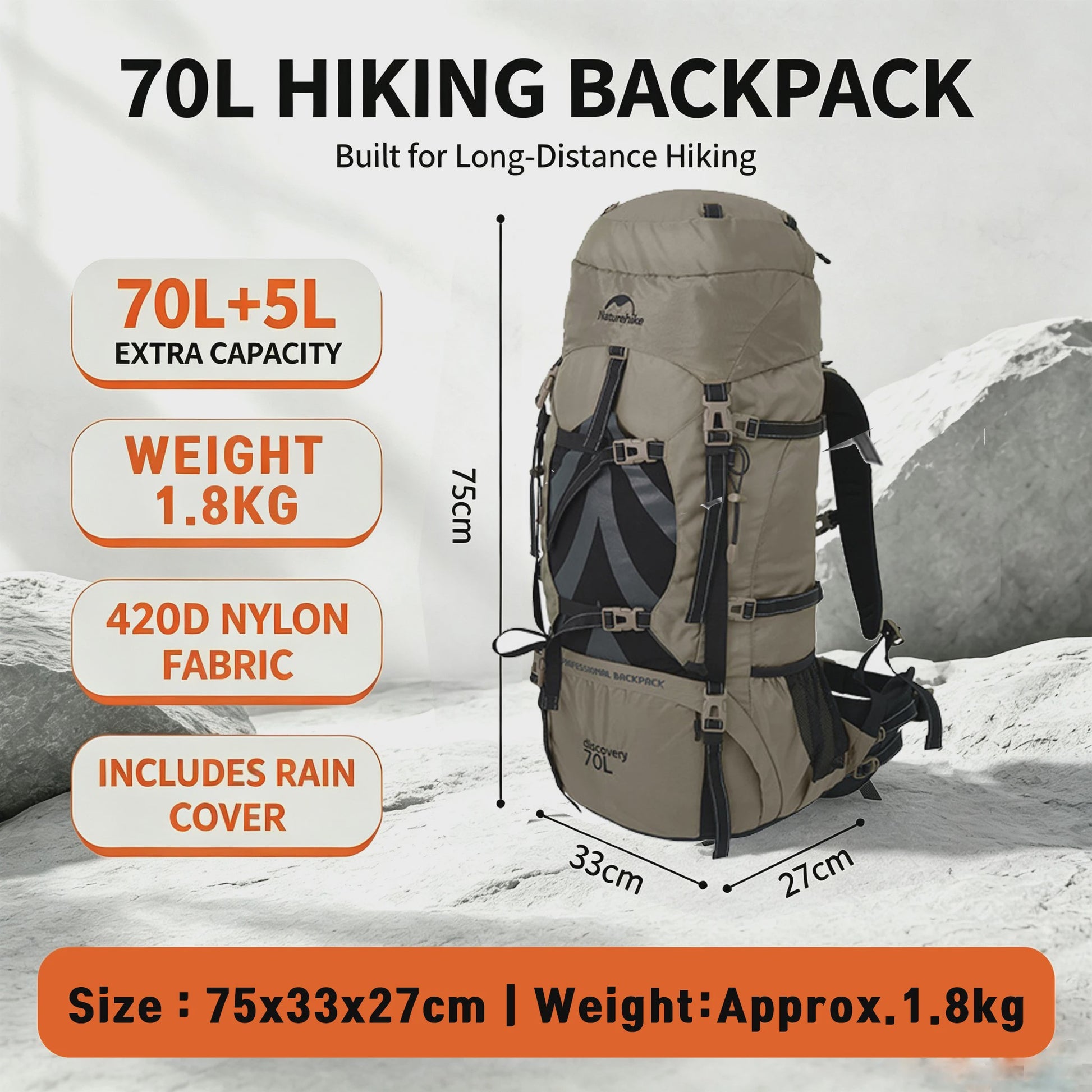 Naturehike 70L Rugzak - Waterdichte Outdoor Backpack voor Wandelen, Kamperen & Klimmen