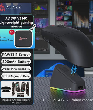 AJAZZ AJ139 V3 MC Draadloze Gaming Muis met RGB Oplaaddock - 24000 DPI, Bluetooth