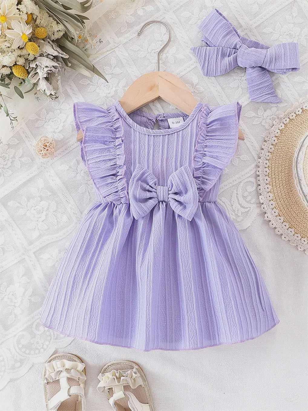 Schattige Zomerjurk Blauw voor Baby Meisjes met Ruches en Strik - 0-3 Jaar