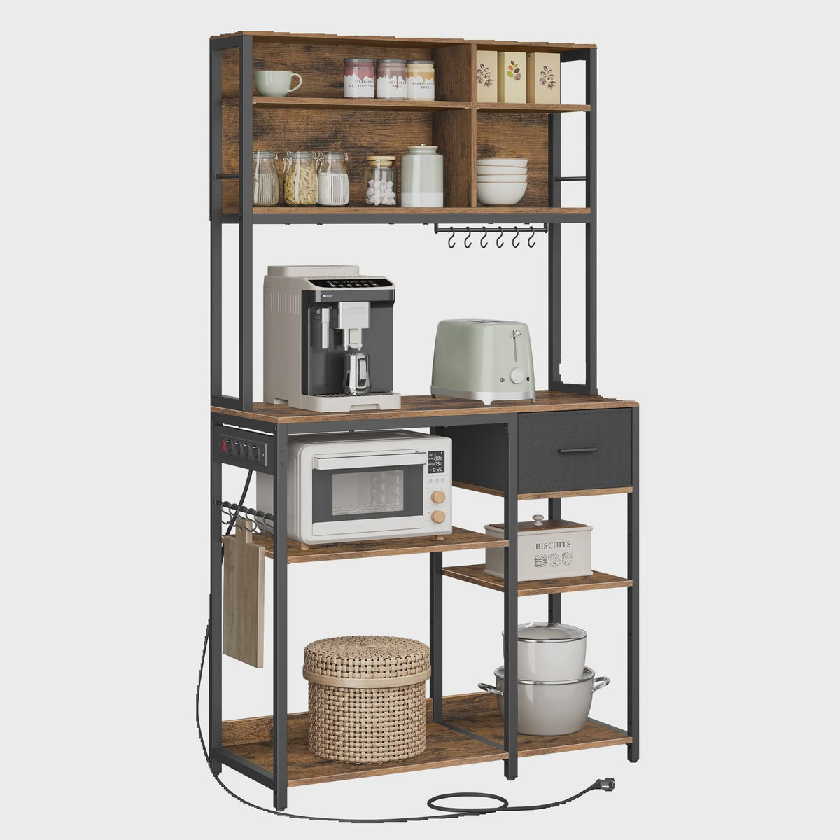 VASAGLE Keukenrek met Stopcontacten - 40x100x180.4 cm - Bruin