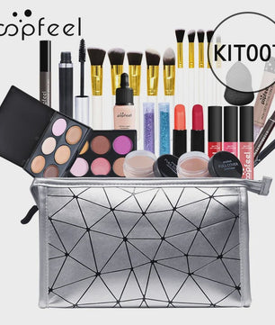 Complete Make-up Set voor Dames: Oogschaduw, Foundation, Lippenstift & Make-up Tas