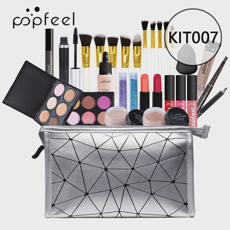 Complete Make-up Set voor Dames: Oogschaduw, Foundation, Lippenstift & Make-up Tas