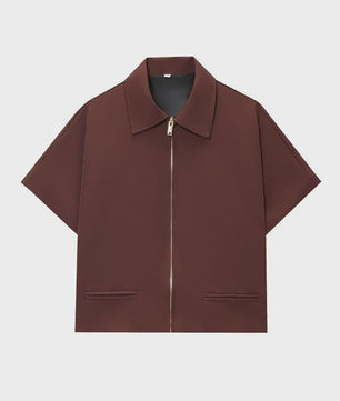 Dames Cropped Jack met Korte Mouwen - Zomerse Varsity Stijl met Rits
