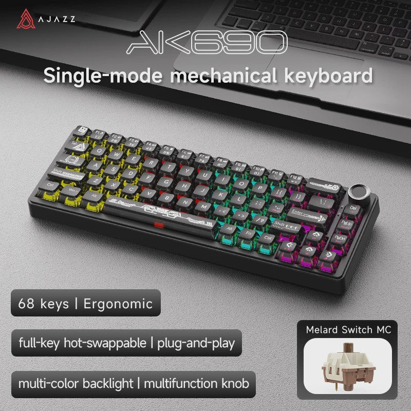 AJAZZ AK690 Mechanisch Gaming Toetsenbord - 68 Keys, Hot-Swap, USB, RGB Verlichting