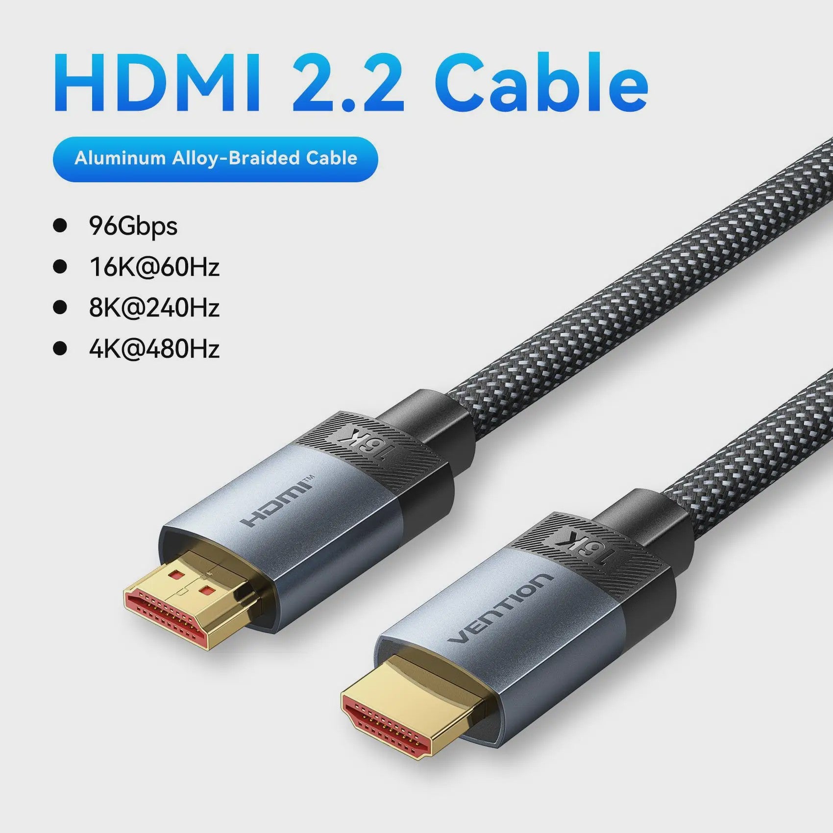 Vention HDMI 2.2 Kabel - 16K 60Hz Ultra High Speed 96Gbps voor PS5, TV, Laptop - Dolby Vision & 8K 240Hz