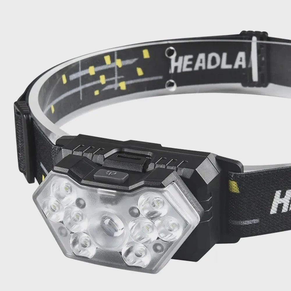 Krachtige 9 LED Hoofdlamp met USB Opladen en Bewegingssensor - Ideaal voor Camping, Vissen en Werk