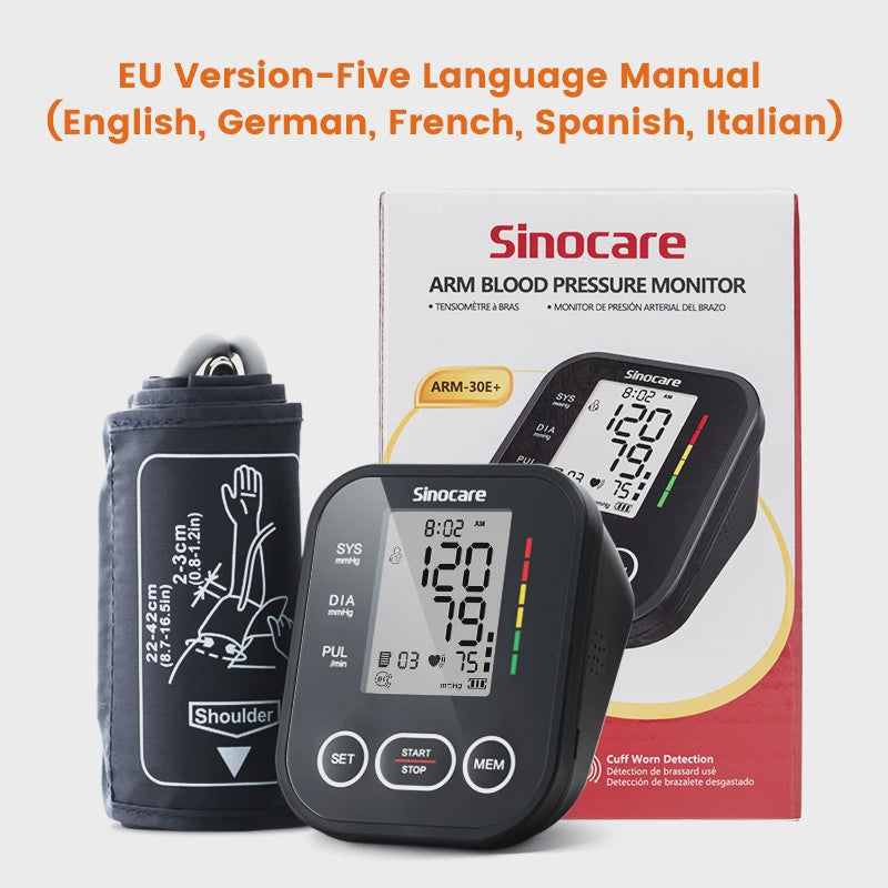 Sinocare ARM-30E+ Automatische Bloeddrukmeter met Hartslagmeter en Lange Manchet
