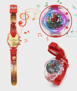 Kinderhorloge met Licht & Geluid: Spider-Man, Iron Man & Captain America