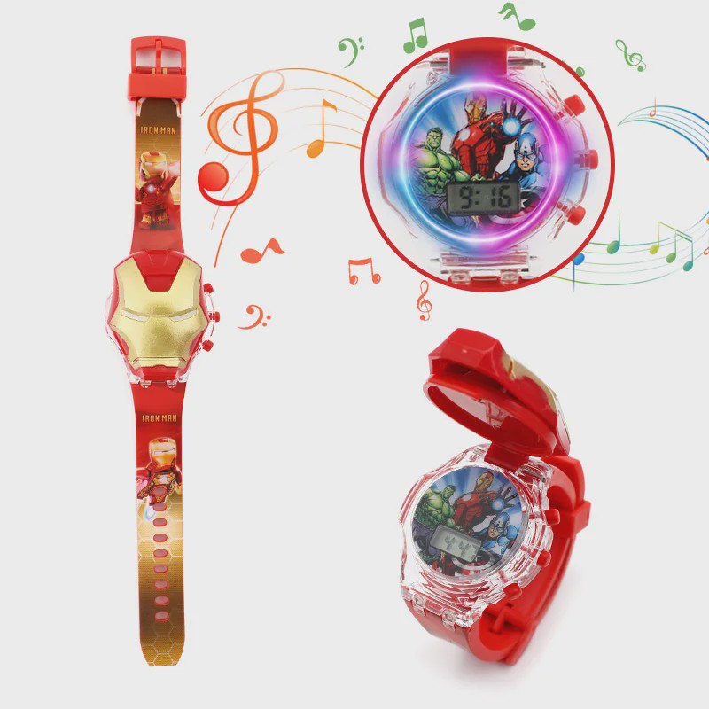 Kinderhorloge met Licht & Geluid: Spider-Man, Iron Man & Captain America